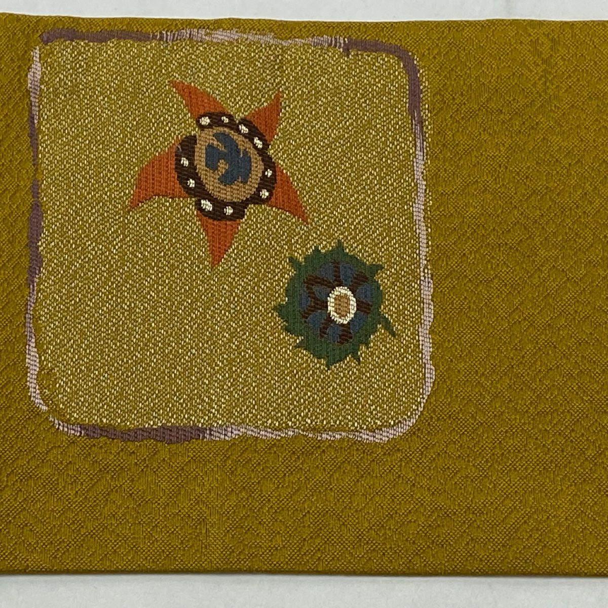【美品】 名古屋帶 秀品級 魚 生物 黃土 純蠶絲