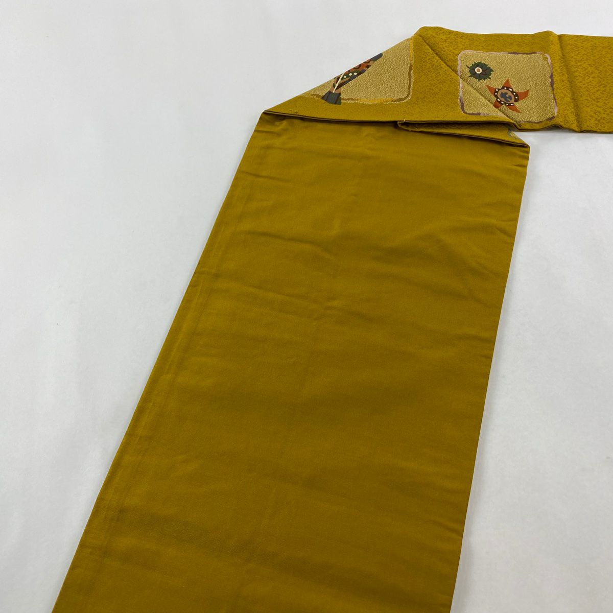 【美品】 名古屋帶 秀品級 魚 生物 黃土 純蠶絲