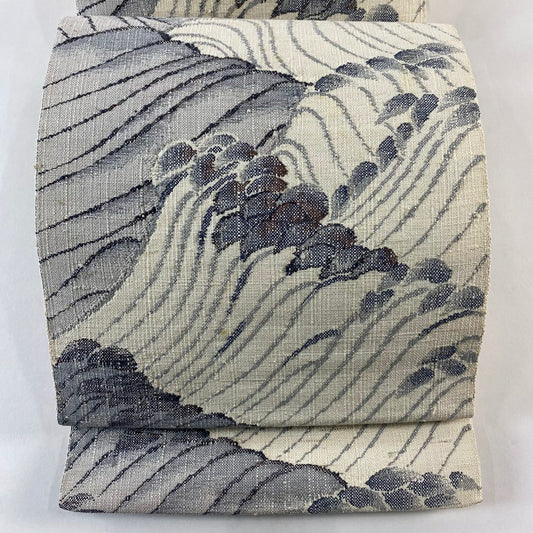 名古屋帶 秀品級 松樹葉仕立 雙層八寸名古屋帶 奶油色 純蠶絲