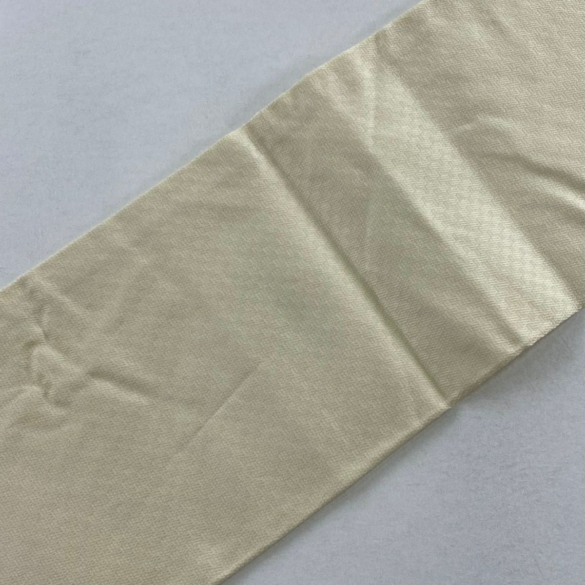 【美品】名古屋帶 秀品級 葉 幾何學 奶油色 純蠶絲