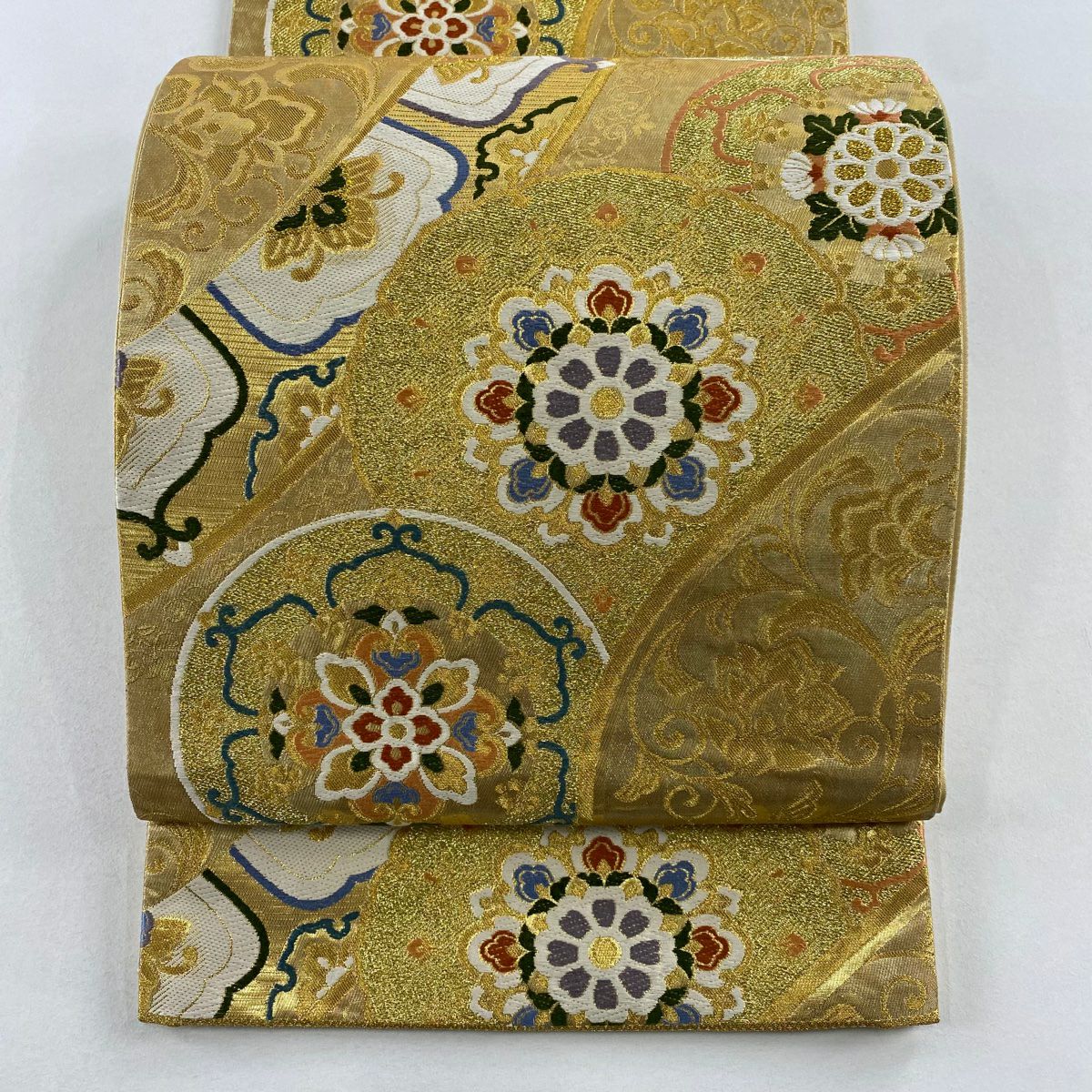 【美品】 袋帶 秀品級 華紋 花唐草紋 金絲 金金箔 金 六通 純蠶絲