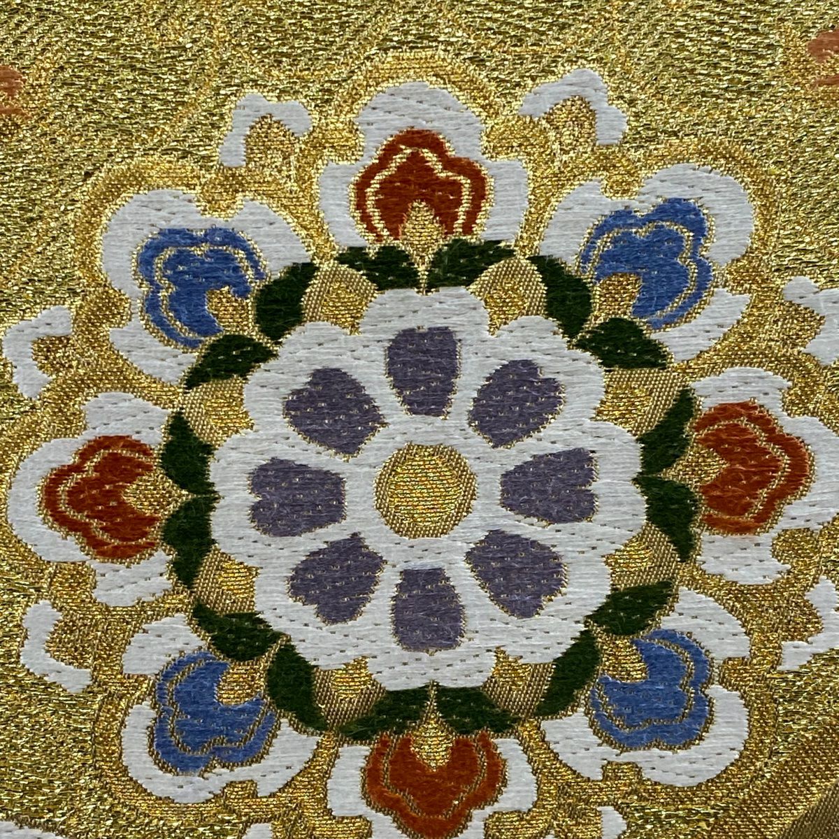 【美品】 袋帶 秀品級 華紋 花唐草紋 金絲 金金箔 金 六通 純蠶絲