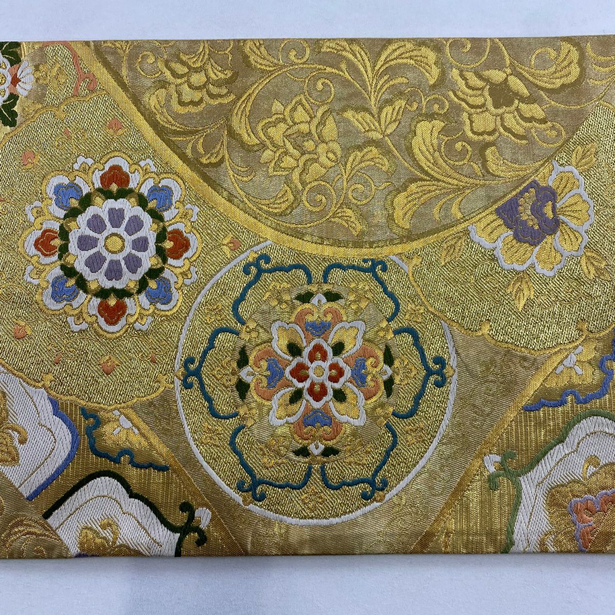 【美品】 袋帶 秀品級 華紋 花唐草紋 金絲 金金箔 金 六通 純蠶絲