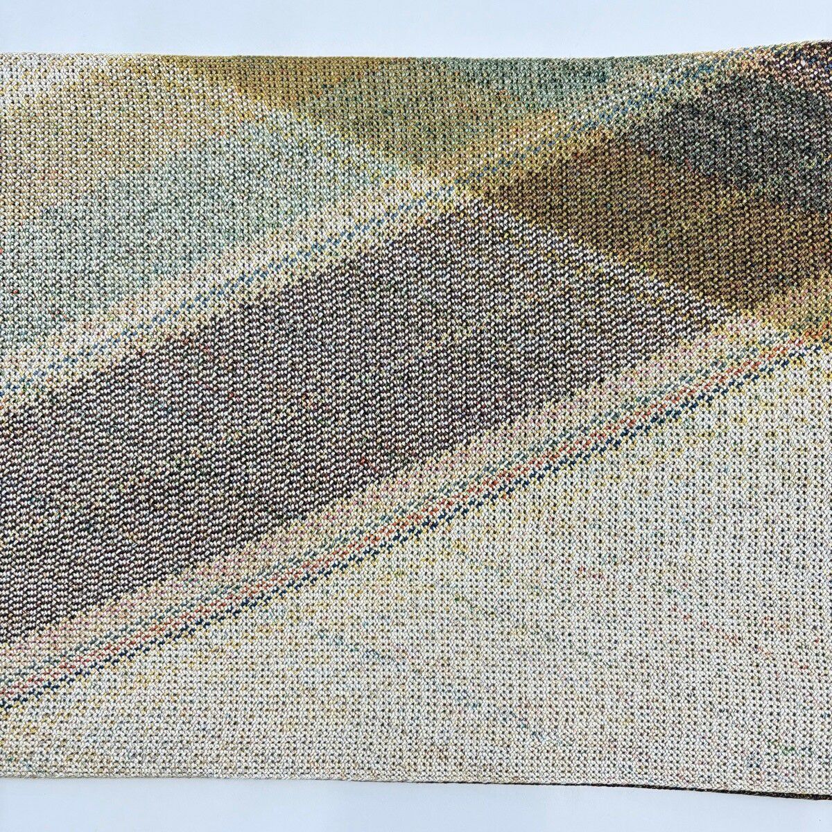 【美品】 名古屋帶 名品級 八寸名古屋帶 夏帶 幾何學圖案 金線 薄黃土色 純蠶絲