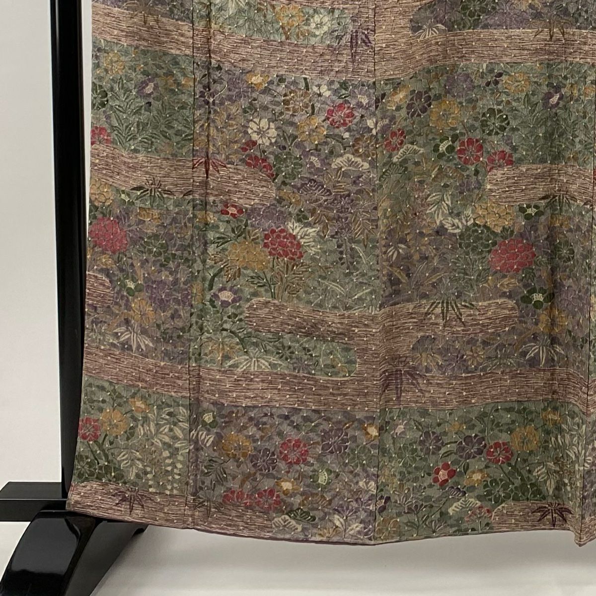 【美品】訪問服 身長162cm 袖長66cm M 雙層 草花紋紋 淡紫 絞染 純蠶絲 優品級
