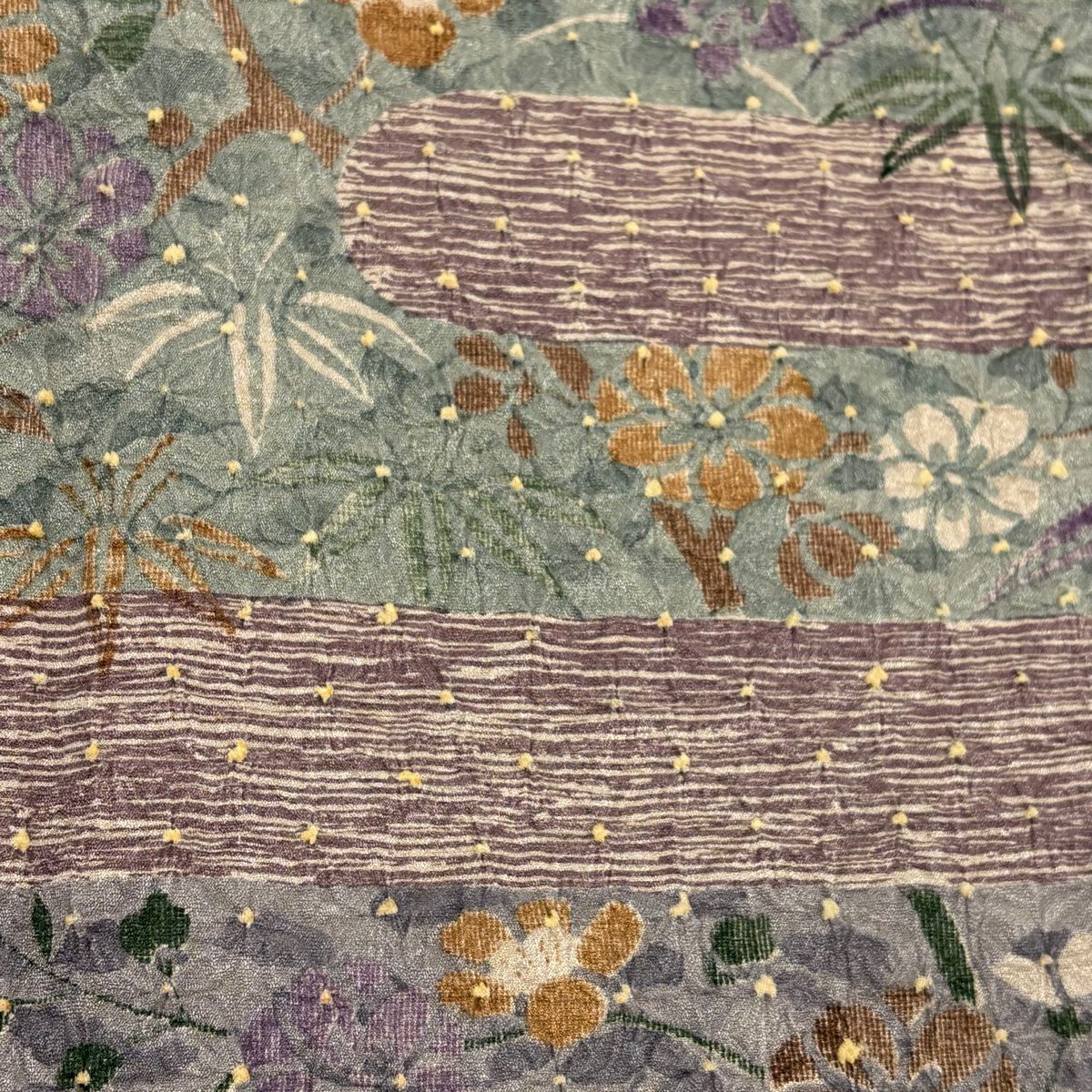 【美品】訪問服 身長162cm 袖長66cm M 雙層 草花紋紋 淡紫 絞染 純蠶絲 優品級