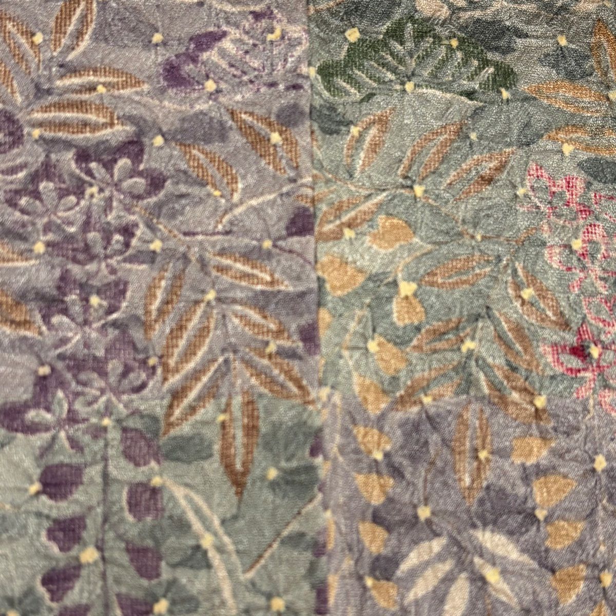 【美品】訪問服 身長162cm 袖長66cm M 雙層 草花紋紋 淡紫 絞染 純蠶絲 優品級