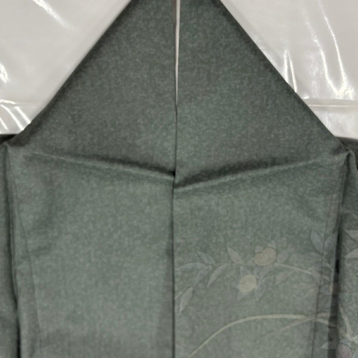 【美品】訪問服 身長157cm 袖長66cm M 雙層 紬織織 草花紋紋 ヱ霞 灰綠 純蠶絲 秀品級