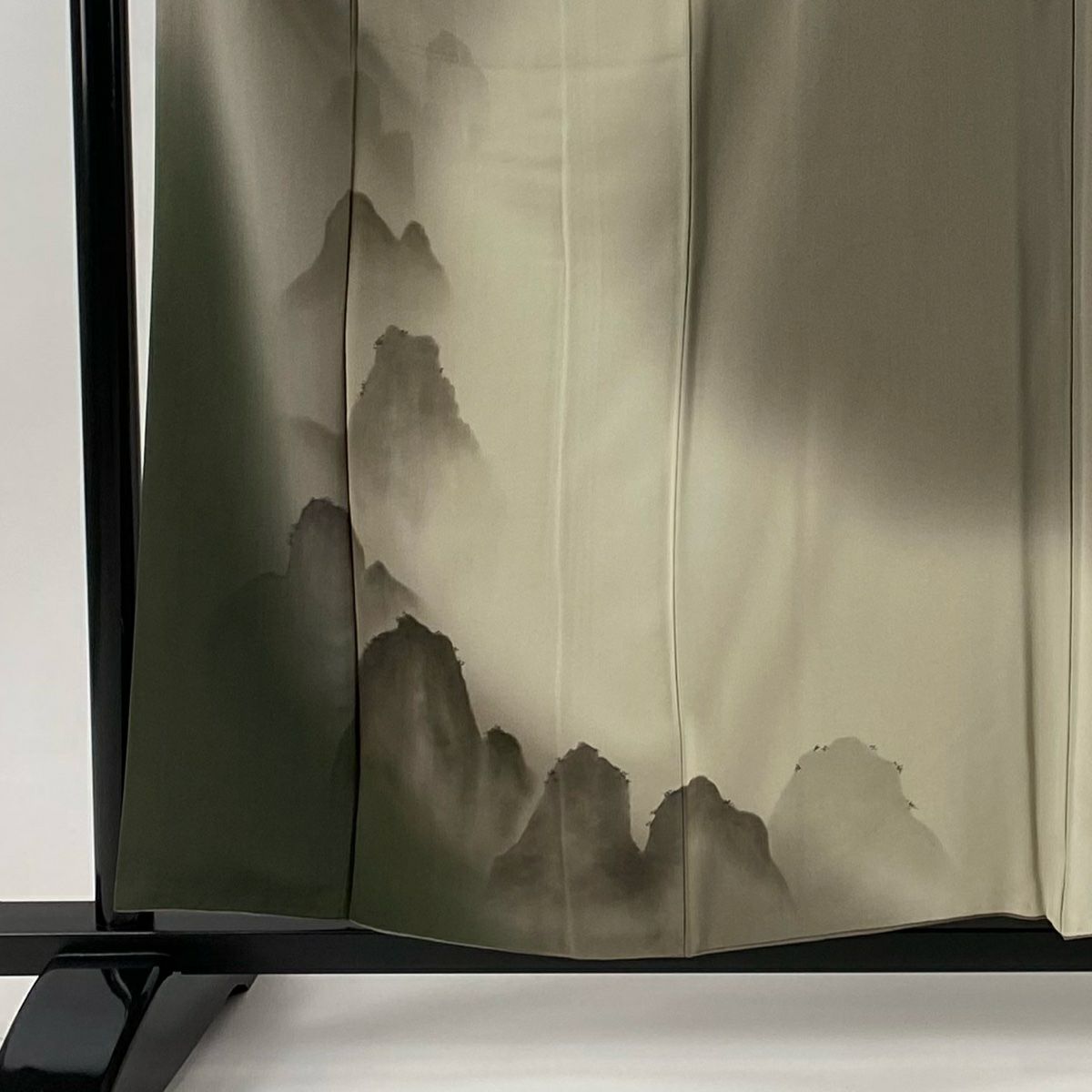 付下 身長158cm 袖長62cm S 雙層 落款あり 岩山 漸層 灰茶 純蠶絲 優品級