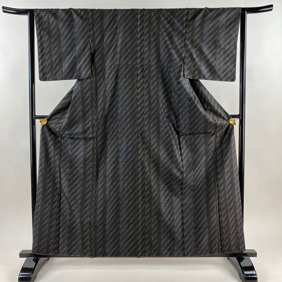 【美品】 紬織 身長162cm 袖長63cm S 雙層 斜紋 墨 純蠶絲 秀品級