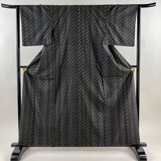 【美品】 紬織 身長162cm 袖長63cm S 雙層 斜紋 墨 純蠶絲 秀品級