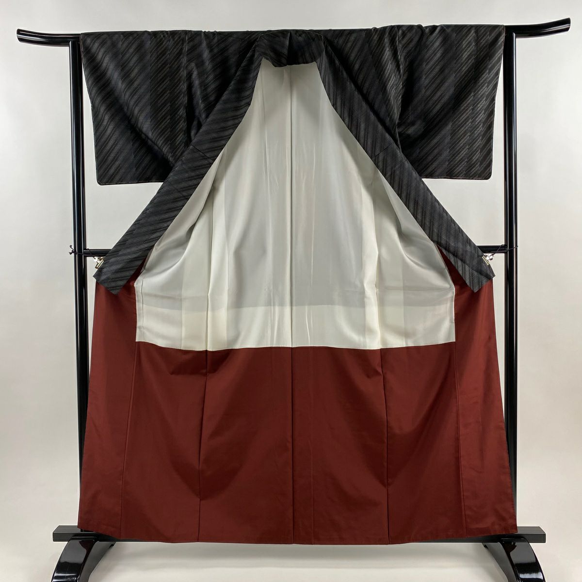 【美品】 紬織 身長162cm 袖長63cm S 雙層 斜紋 墨 純蠶絲 秀品級