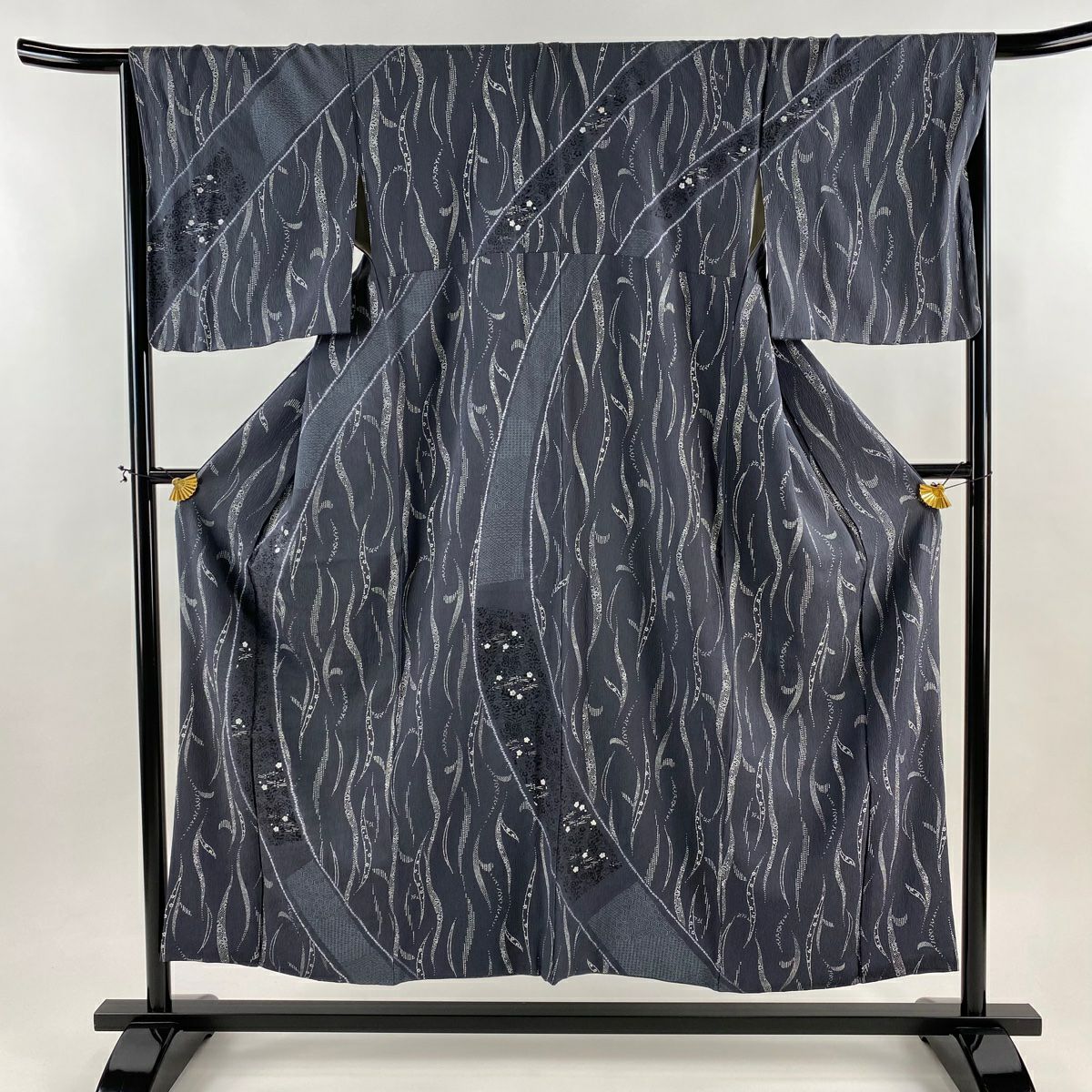 付下 身長152cm 袖長68cm L 雙層 草花紋紋 有職文樣 金銀彩 絞染 灰色 純蠶絲 秀品級
