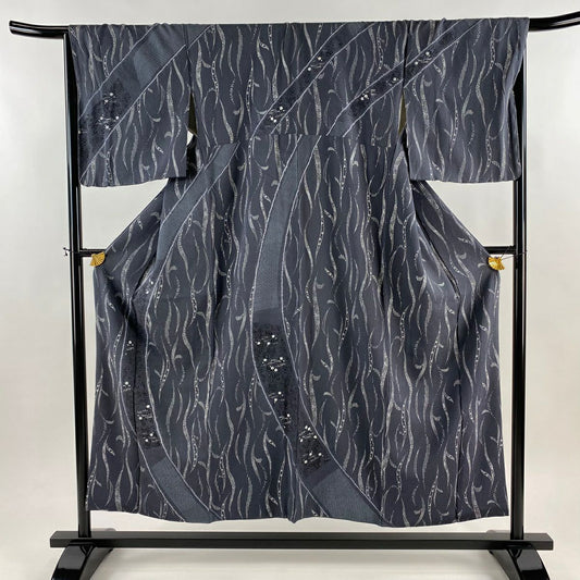 付下 身長152cm 袖長68cm L 雙層 草花紋紋 有職文樣 金銀彩 絞染 灰色 純蠶絲 秀品級