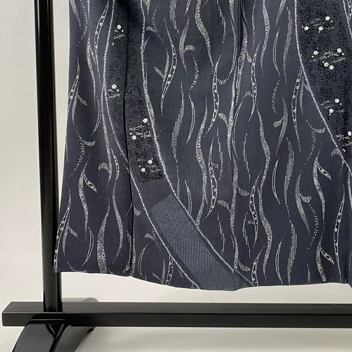 付下 身長152cm 袖長68cm L 雙層 草花紋紋 有職文樣 金銀彩 絞染 灰色 純蠶絲 秀品級