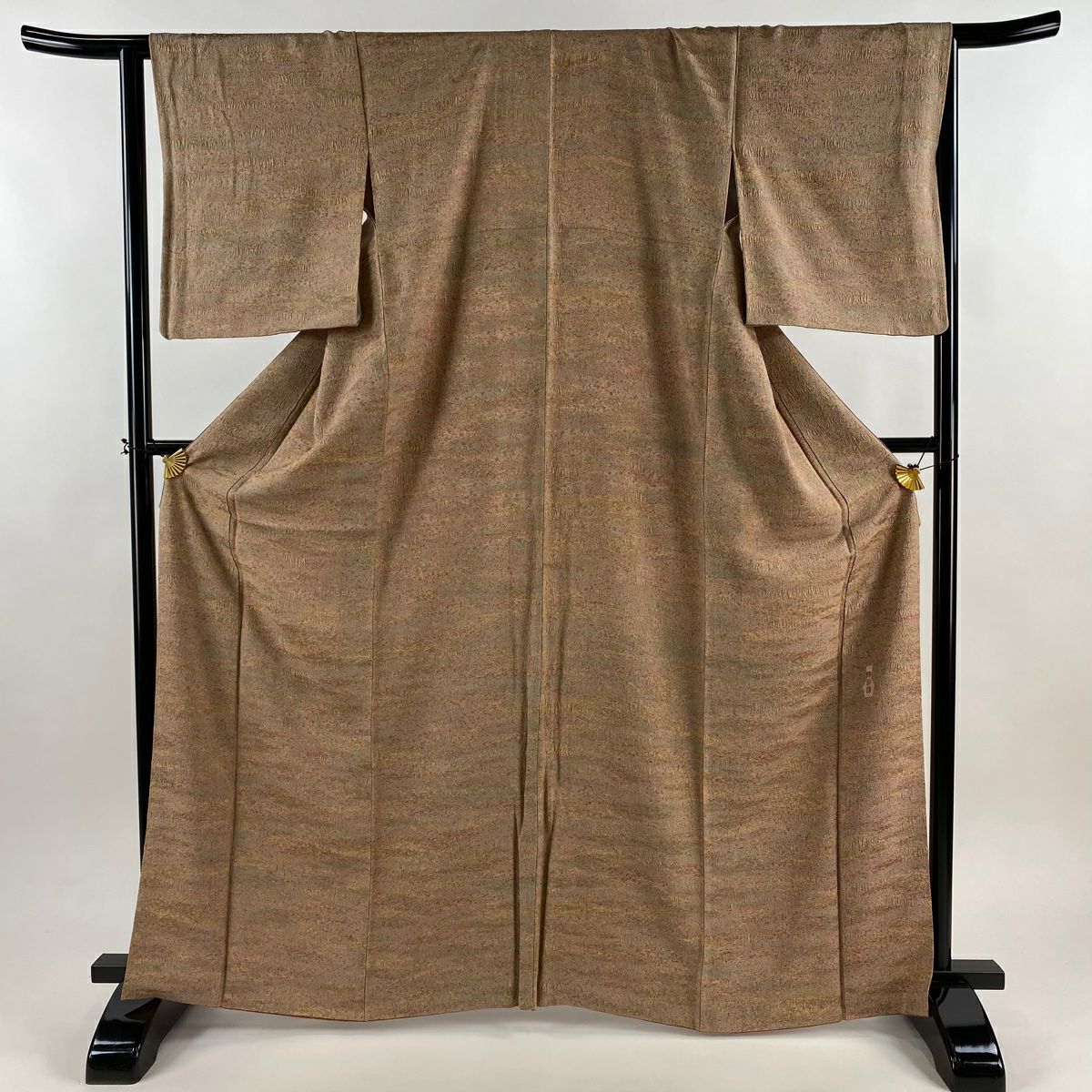 【美品】 小紋 身長166cm 袖長64.5cm M 雙層 幾何學 陶彩染 薄茶 純蠶絲 秀品級