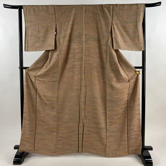 【美品】 小紋 身長166cm 袖長64.5cm M 雙層 幾何學 陶彩染 薄茶 純蠶絲 秀品級