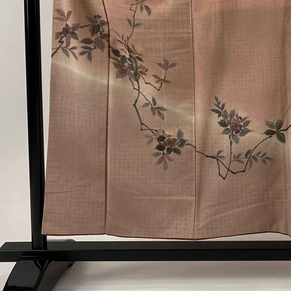 訪問服 身長155.5cm 袖長64cm M 雙層 紬織織 枝花 粉紅 純蠶絲 秀品級