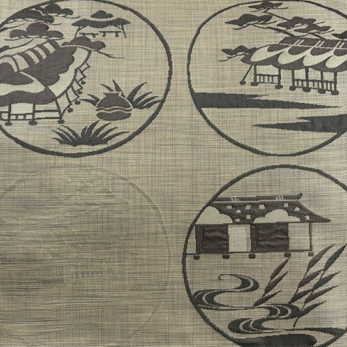 袋帶 名品級 證書齊全 圓文 家屋 淺茶 純蠶絲