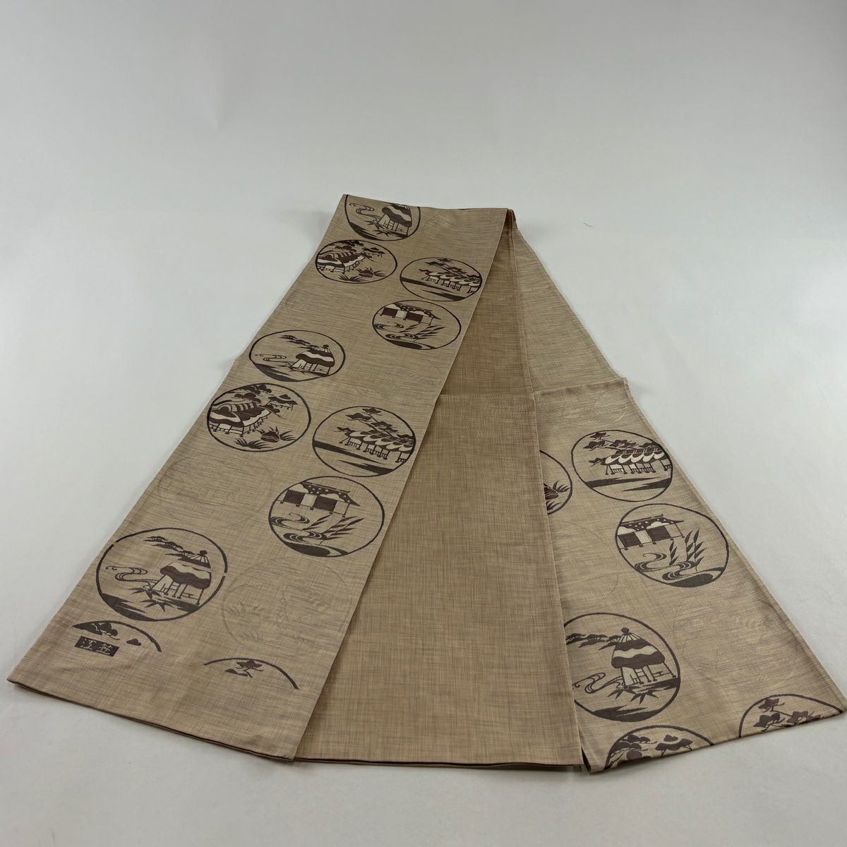 袋帶 名品級 證書齊全 圓文 家屋 淺茶 純蠶絲