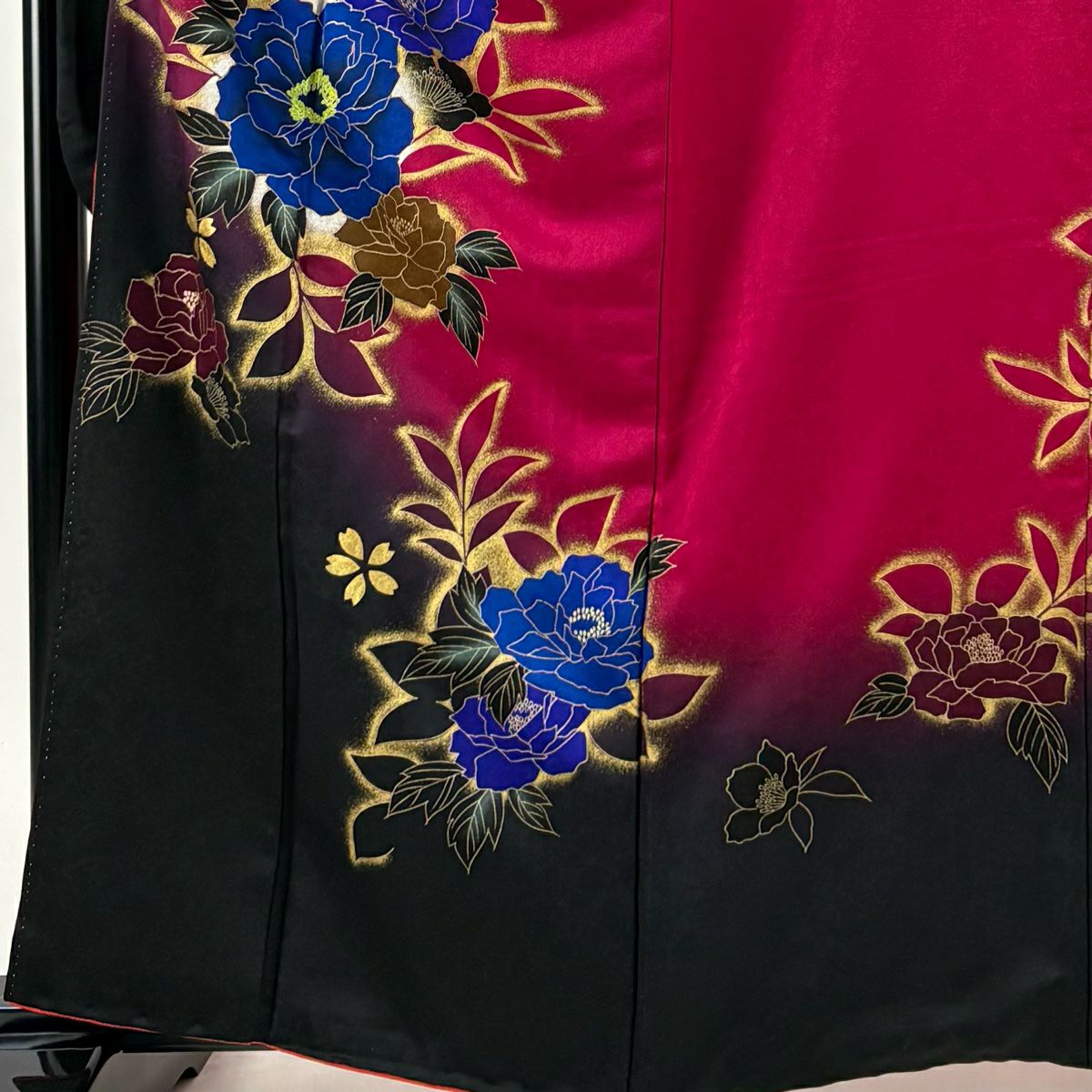 振袖禮服 身長163cm 袖長66.5cm M 雙層 薔薇 金銀彩 染分 紅紫 純蠶絲 名品級