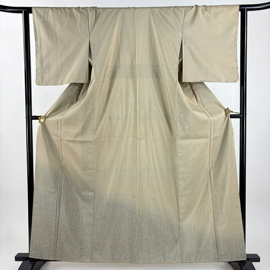【美品】 付下 身長162cm 袖長63cm S 雙層 大島紬織地 證書齊全 幾何學圖案 茶綠 純蠶絲 名品級