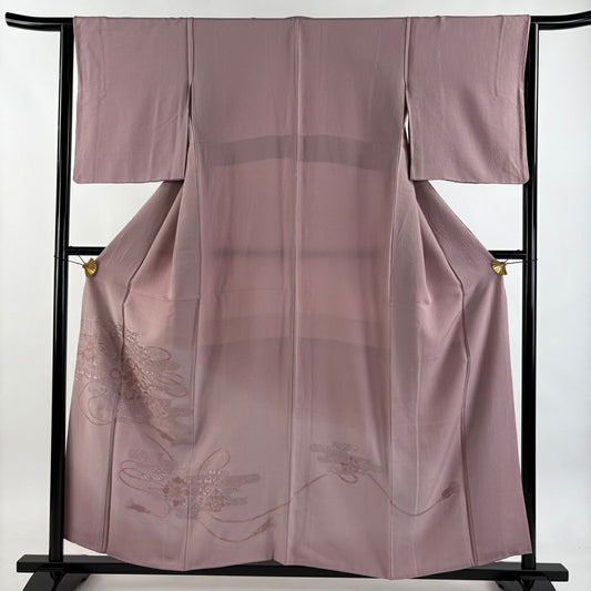 色留袖禮服 身長156.5cm 袖長64cm M 雙層 華紋 ヱ霞 刺繡 漸層 薄紫 純蠶絲 秀品級