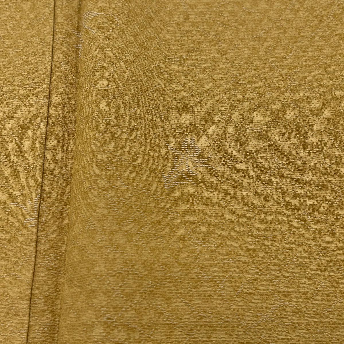 【美品】 小紋 身長156cm 袖長66cm M 雙層 落款あり 草花紋紋 黃土 純蠶絲 秀品級