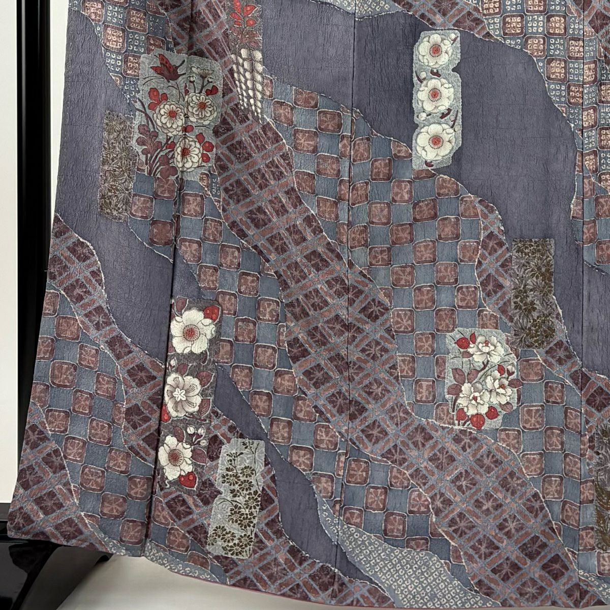 訪問服 身長163.5cm 袖長63cm S 雙層 草花紋紋 道長取 金彩裝飾 灰紫 純蠶絲 秀品級