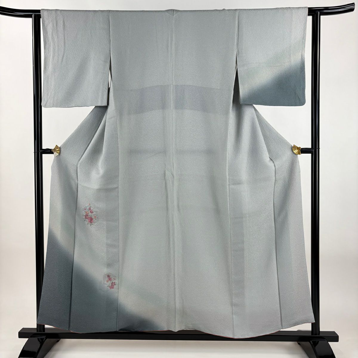 付下 身長155.5cm 袖長63cm S 雙層 草花紋紋 龜甲刺繡 漸層 青灰 純蠶絲 優品級