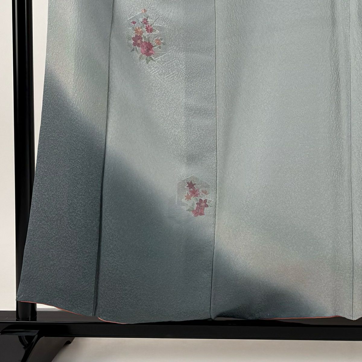 付下 身長155.5cm 袖長63cm S 雙層 草花紋紋 龜甲刺繡 漸層 青灰 純蠶絲 優品級
