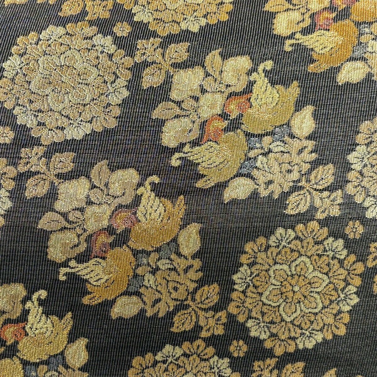 【美品】 袋帶 逸品級 紋屋井關 落款あり 華紋 草花紋紋 金絲 金金箔 墨色 六通 純蠶絲