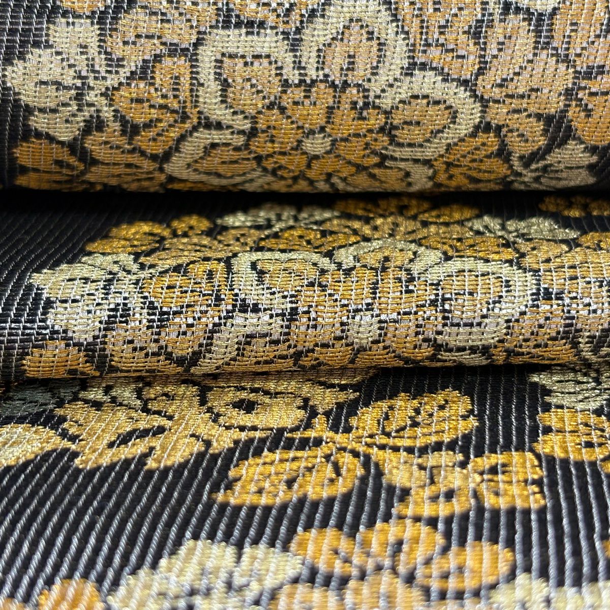 【美品】 袋帶 逸品級 紋屋井關 落款あり 華紋 草花紋紋 金絲 金金箔 墨色 六通 純蠶絲
