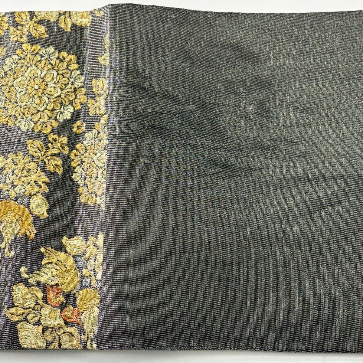 【美品】 袋帶 逸品級 紋屋井關 落款あり 華紋 草花紋紋 金絲 金金箔 墨色 六通 純蠶絲