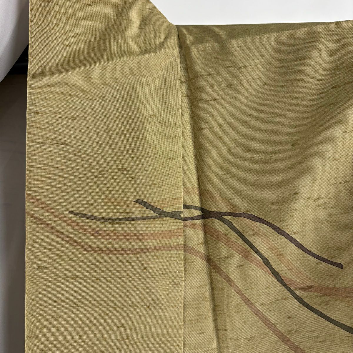 【美品】訪問服 身長153cm 袖長64.5cm M 雙層 牛首紬織織 地 落款あり 證書あり 幾何學 茶綠 純蠶絲 逸品級