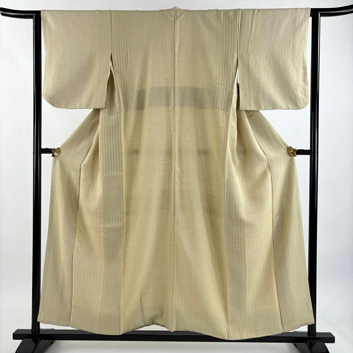 小紋 身長157cm 袖長62.5cm S 雙層 縱條 金絲 米色 純蠶絲 逸品級