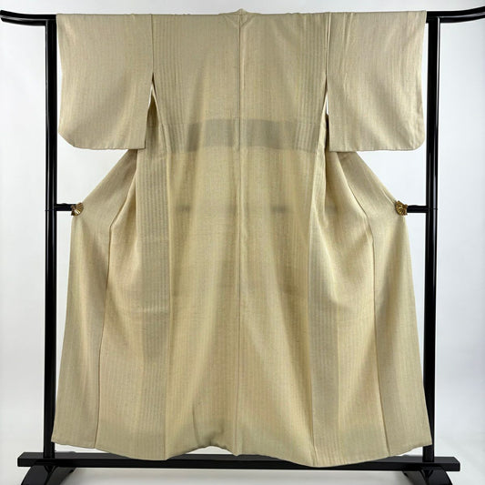 小紋 身長157cm 袖長62.5cm S 雙層 縱條 金絲 米色 純蠶絲 逸品級