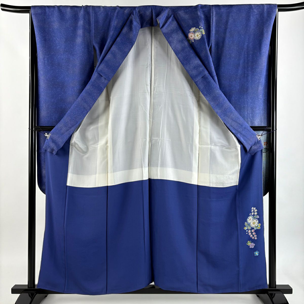 【美品】振袖禮服 身長159cm 袖長66.5cm M 雙層 徳永憲峯 落款あり 辻花染 樹木 銀通し ぼかし 青紫 純蠶絲 逸品級