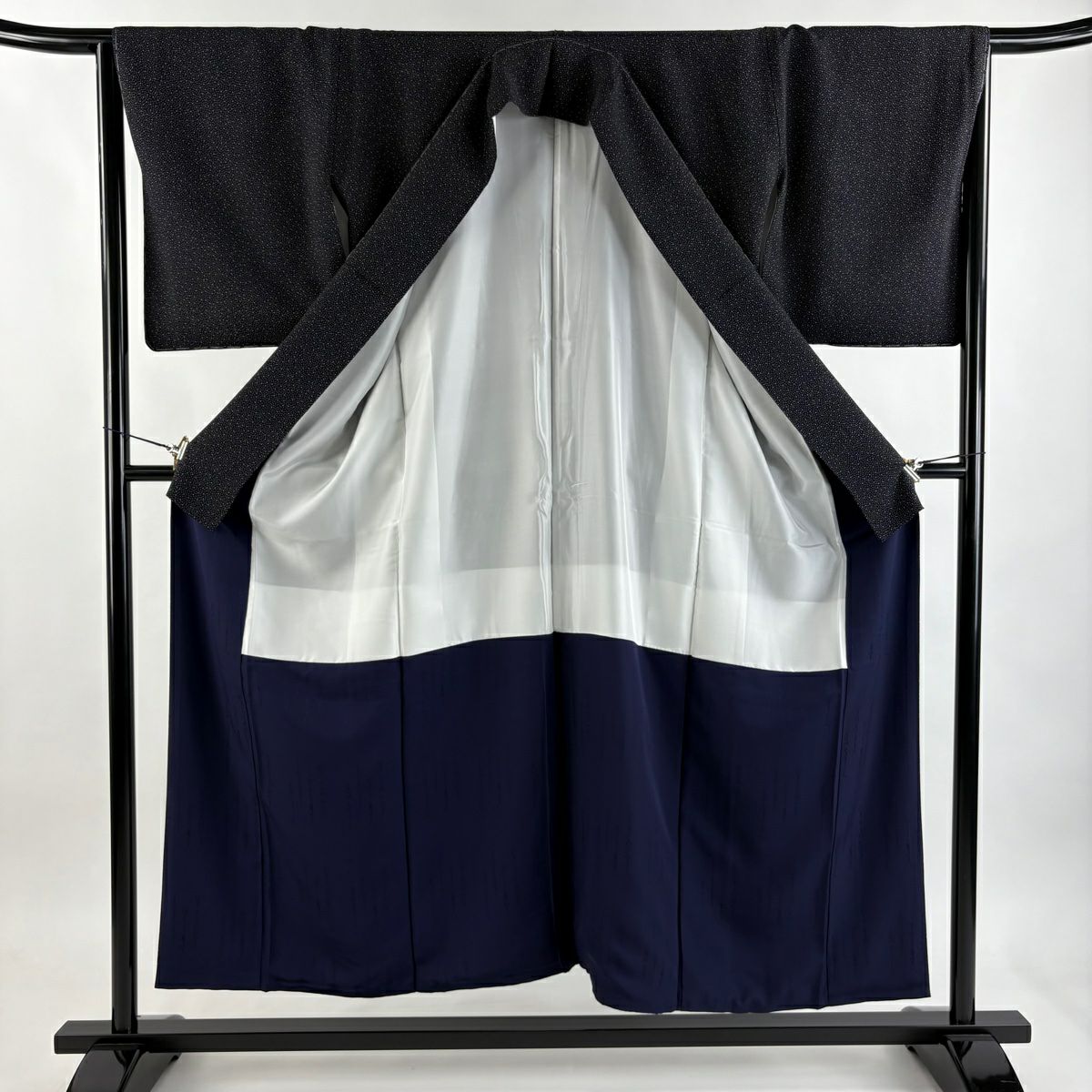 【美品】 小紋 身長152.5cm 袖長65.5cm M 雙層 佐藤昭人 大小霰 深藍 純蠶絲 逸品級 一つ紋