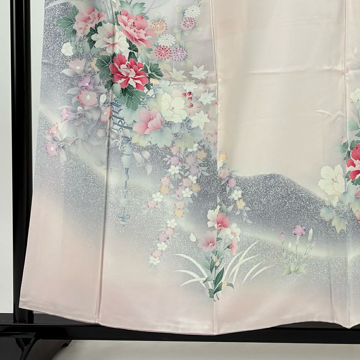 訪問服 身長157cm 袖長62cm S 雙層 花器 草花紋紋 漸層 淺粉色 純蠶絲 優品級