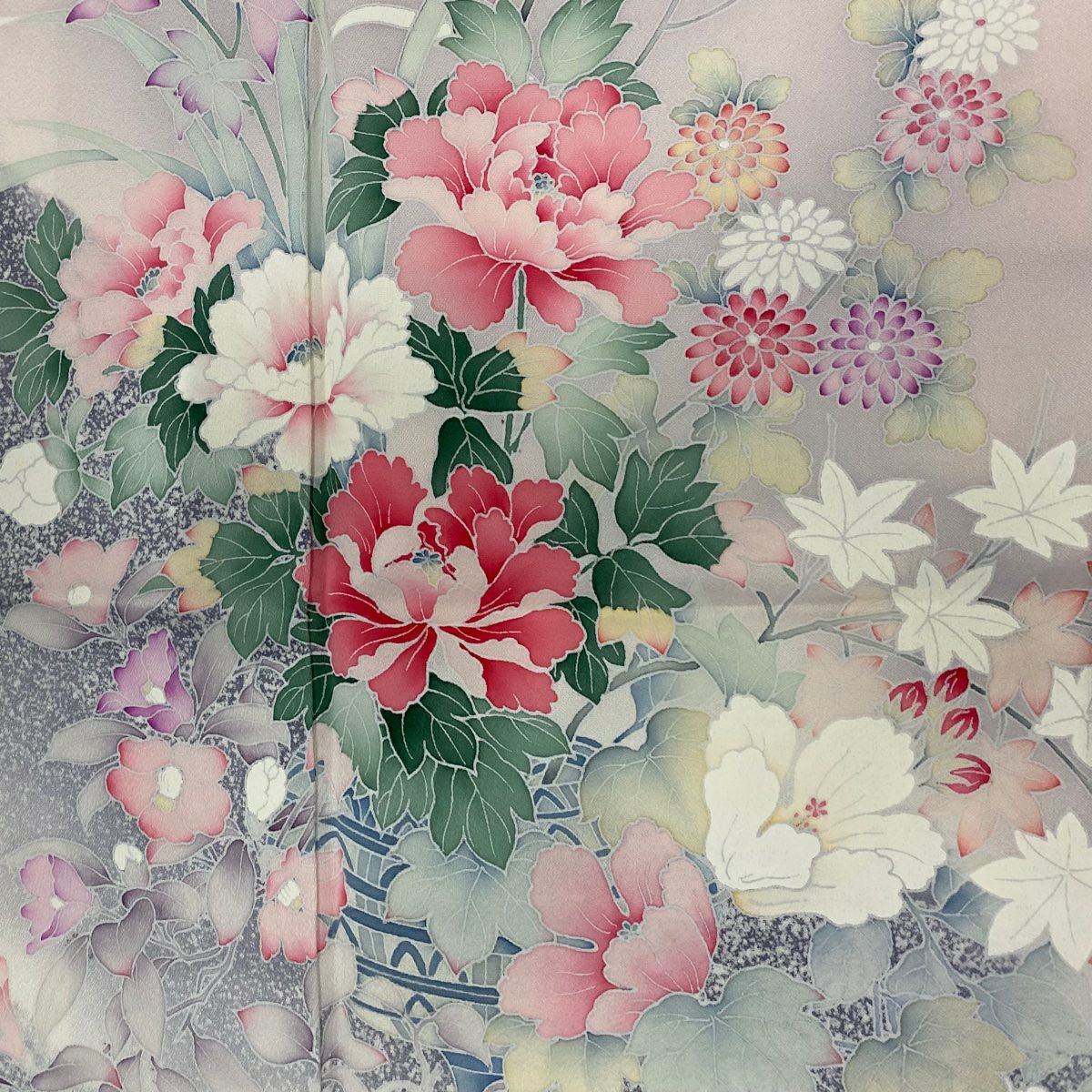 訪問服 身長157cm 袖長62cm S 雙層 花器 草花紋紋 漸層 淺粉色 純蠶絲 優品級