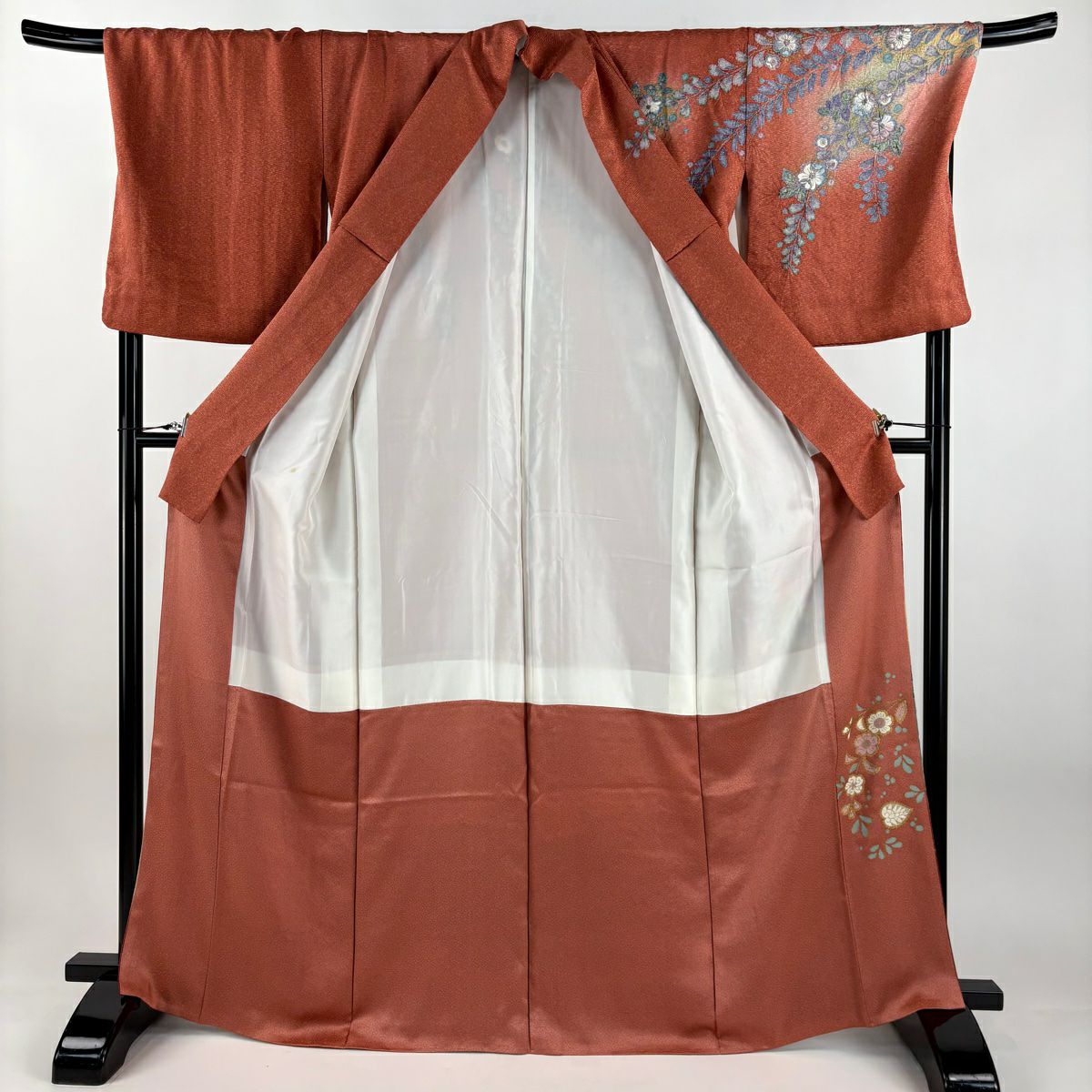 訪問服 身長167cm 袖長70.5cm L 雙層 草花紋紋 金彩裝飾 絞染 茜 純蠶絲 秀品級