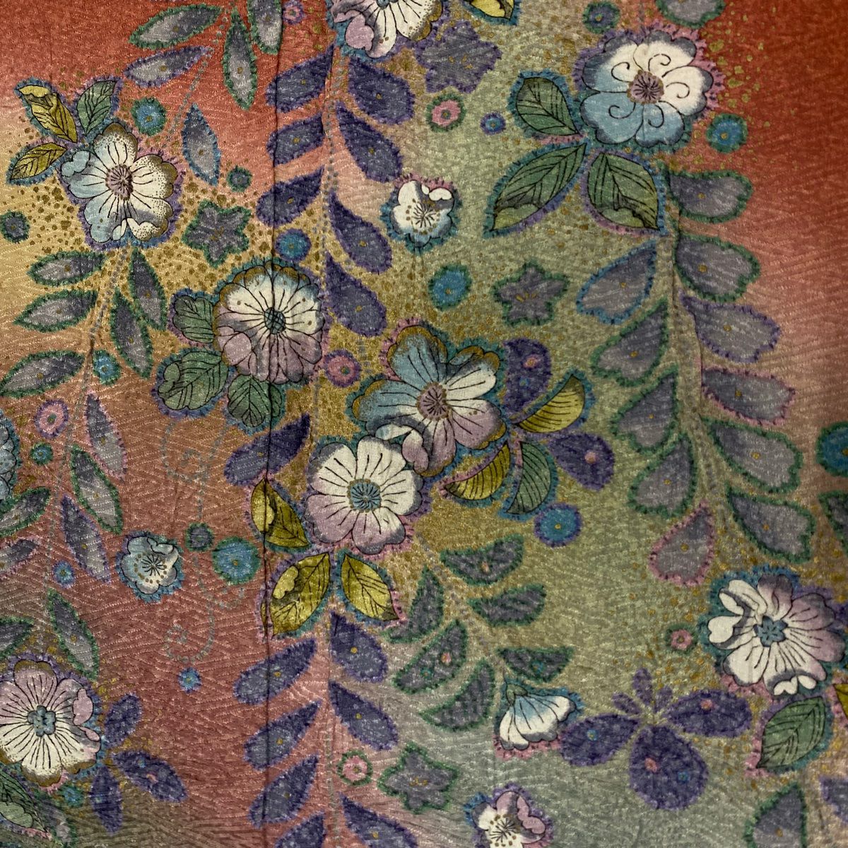 訪問服 身長167cm 袖長70.5cm L 雙層 草花紋紋 金彩裝飾 絞染 茜 純蠶絲 秀品級