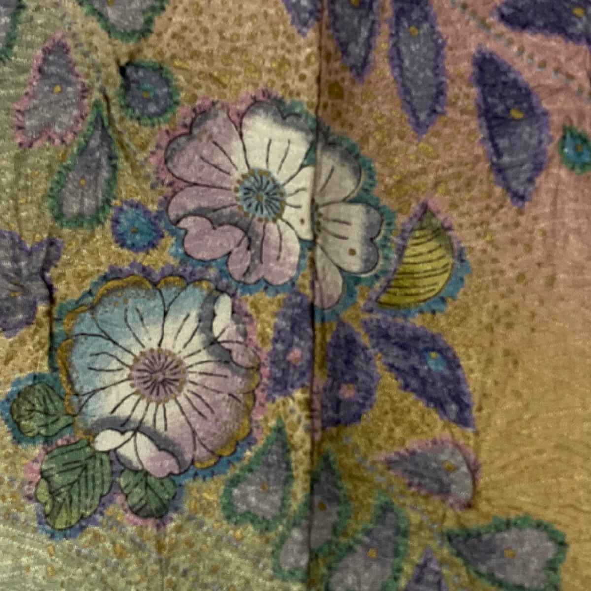 訪問服 身長167cm 袖長70.5cm L 雙層 草花紋紋 金彩裝飾 絞染 茜 純蠶絲 秀品級