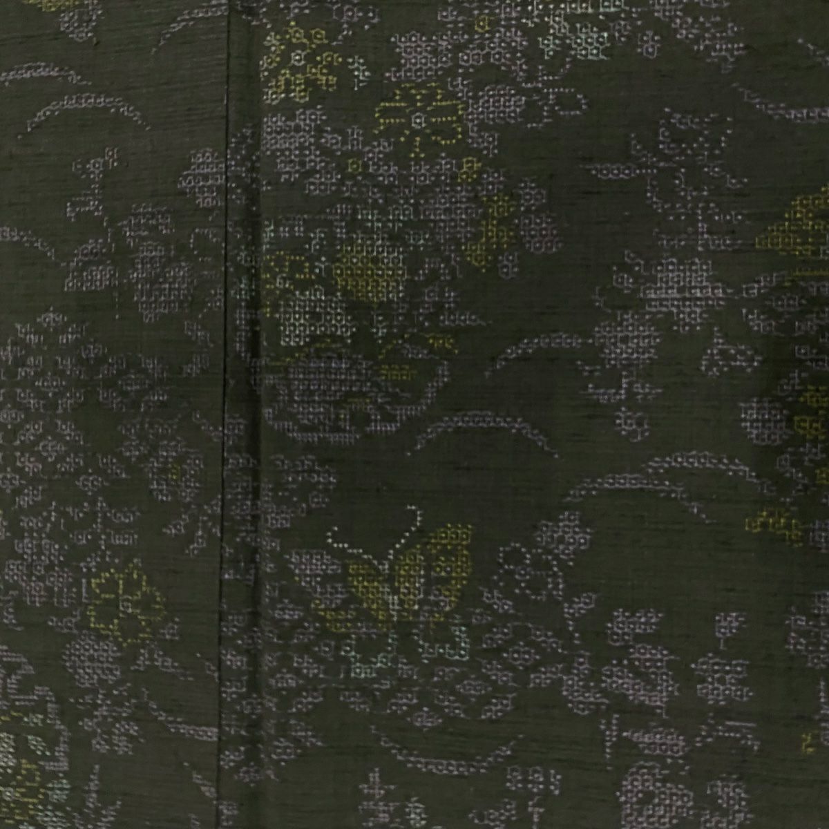 【美品】 紬織 身長163.5cm 袖長67cm M 雙層 蝶 草花紋紋 茶綠 純蠶絲 秀品級