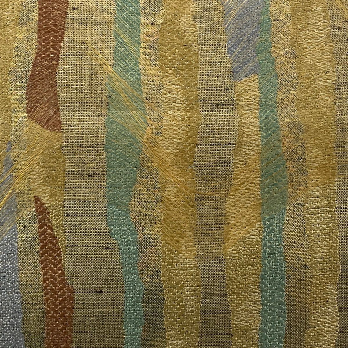 【美品】袋帶 逸品級 幾何圖案 金絲 金金箔 米色 大鼓圖案 純蠶絲