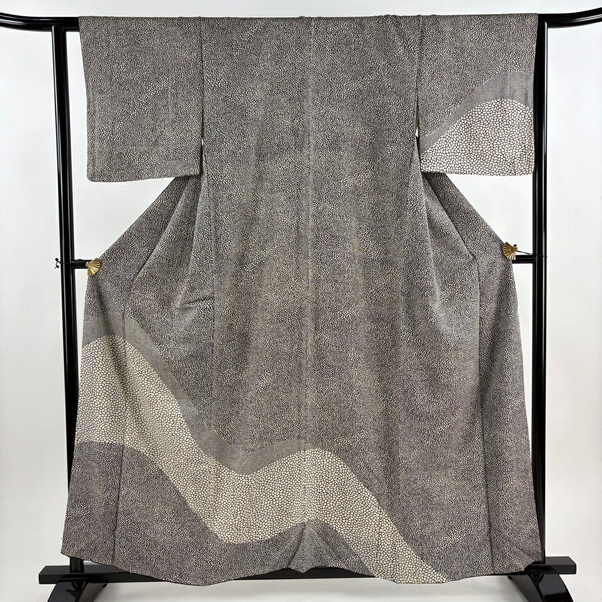 【美品】 付下 身長158.5cm 袖長61cm S 雙層 幾何圖案 黑 純蠶絲 優品級