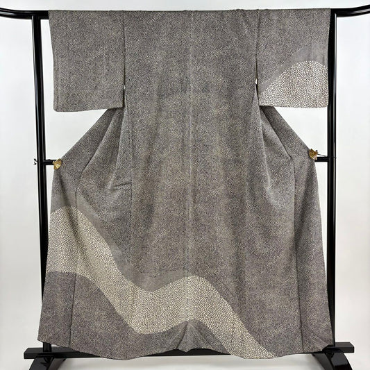 【美品】 付下 身長158.5cm 袖長61cm S 雙層 幾何圖案 黑 純蠶絲 優品級