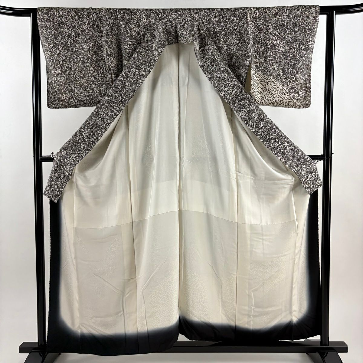 【美品】 付下 身長158.5cm 袖長61cm S 雙層 幾何圖案 黑 純蠶絲 優品級