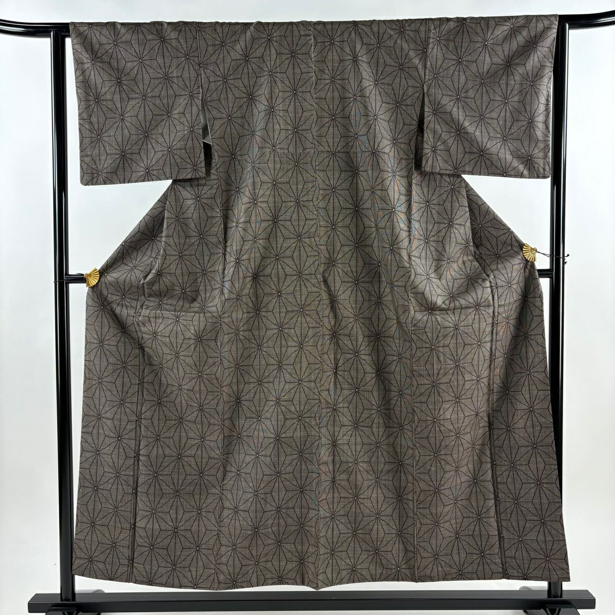 【美品】 紬織 身長156cm 袖長63.5cm S 雙層 麻葉 焦茶 純蠶絲 秀品級